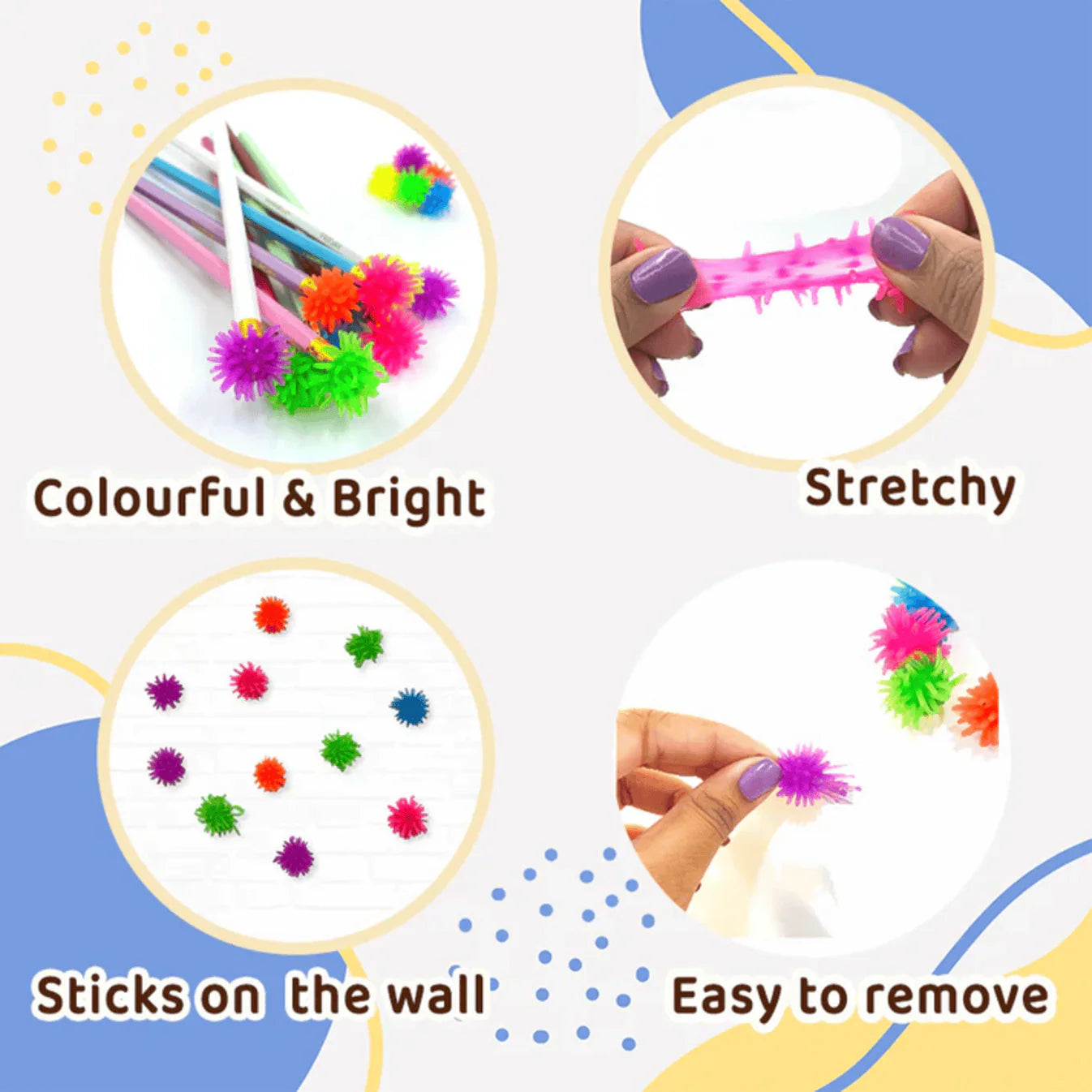 Spooky Wall Crawlers , 15 Stretchy Multi-Colored Balls with a hole , Stick & Crawl for Fun Sensory Play
