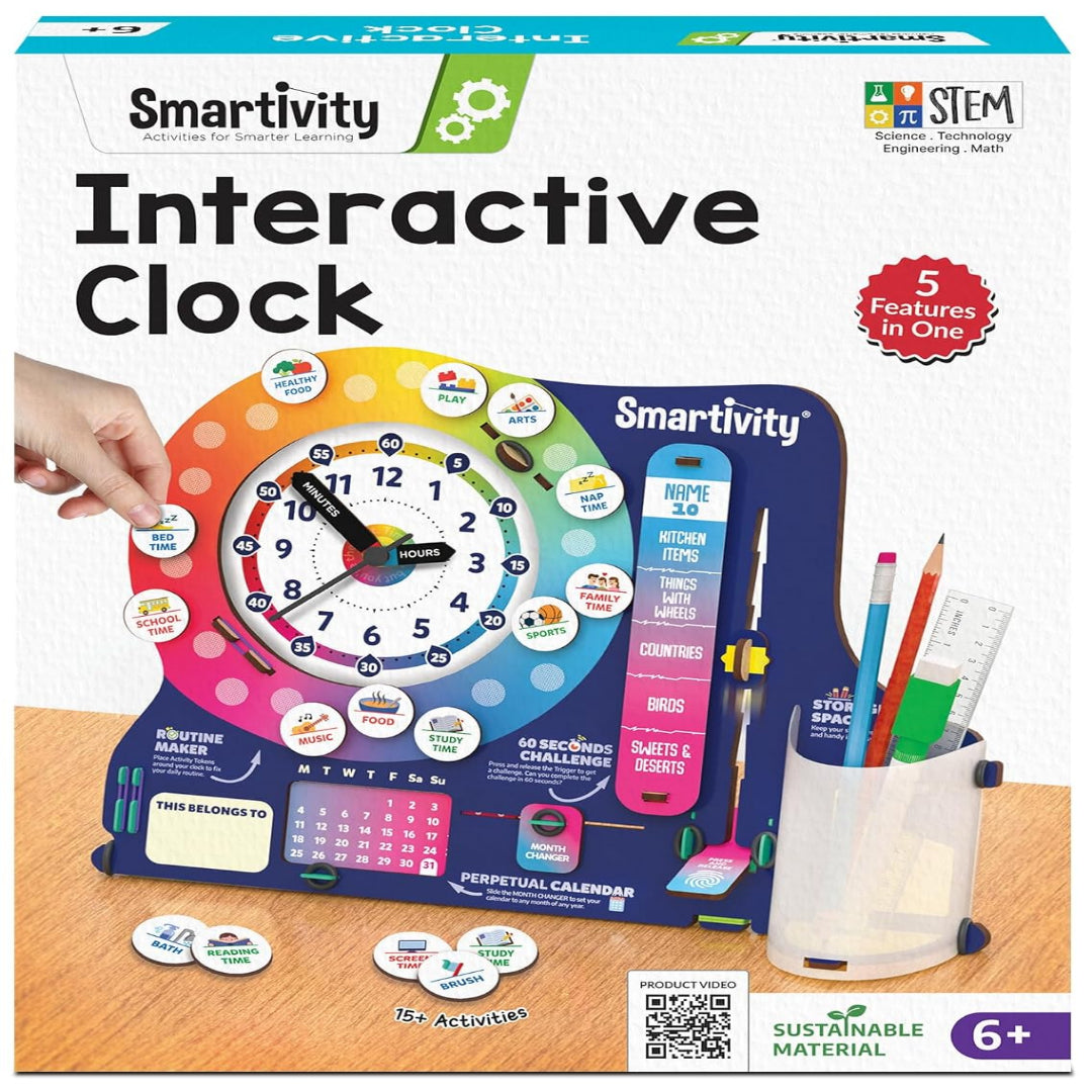 Smartivity DIY Interactive Clock with Stationary Organiser for Kids Ages 6-12 | Features an Infinity Calendar | Educational Toy