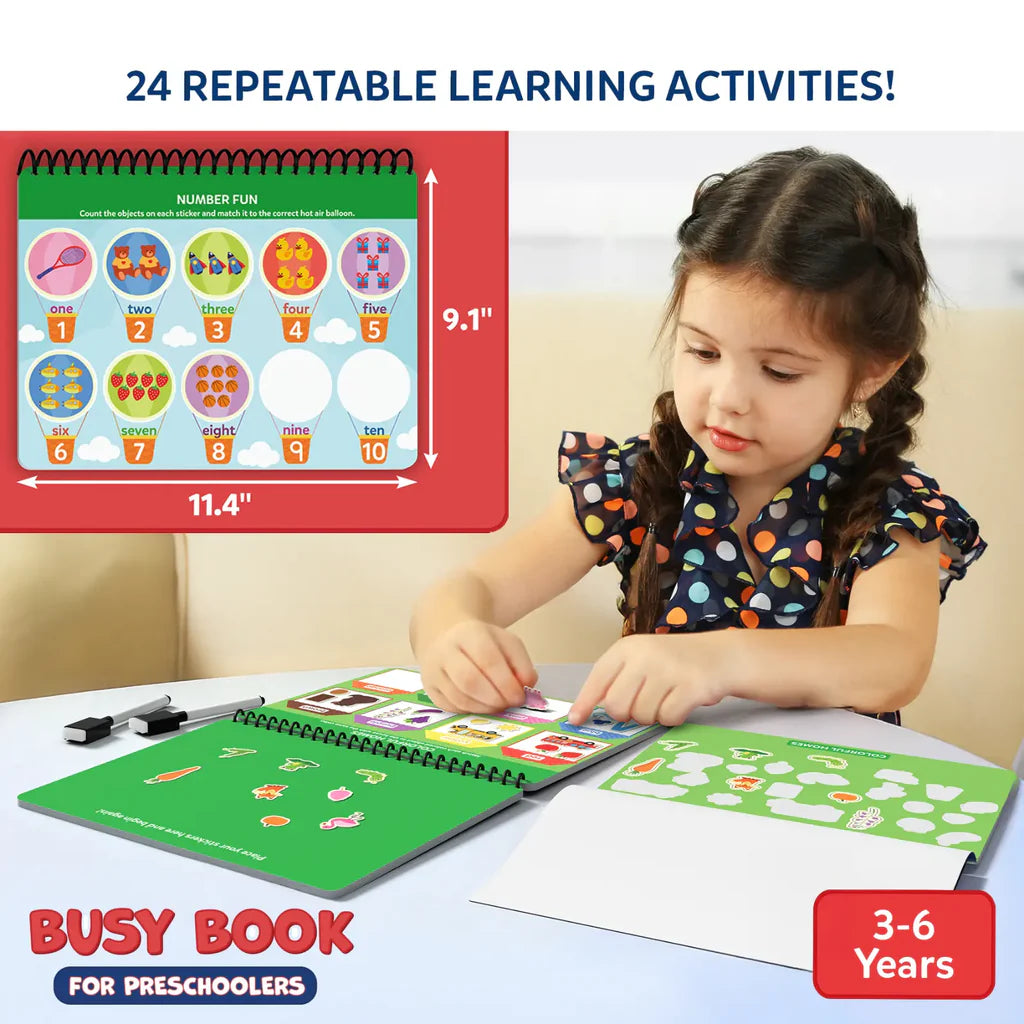 Busy Book For Preschoolers | Reusable Sticker Activity Book (ages 3-6)
