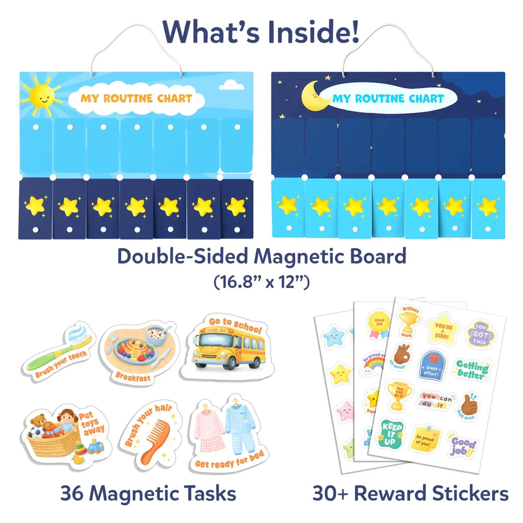 My Daily Routine Chart | Reusable & Double-Sided Magnetic Chore Chart (ages 3-8)