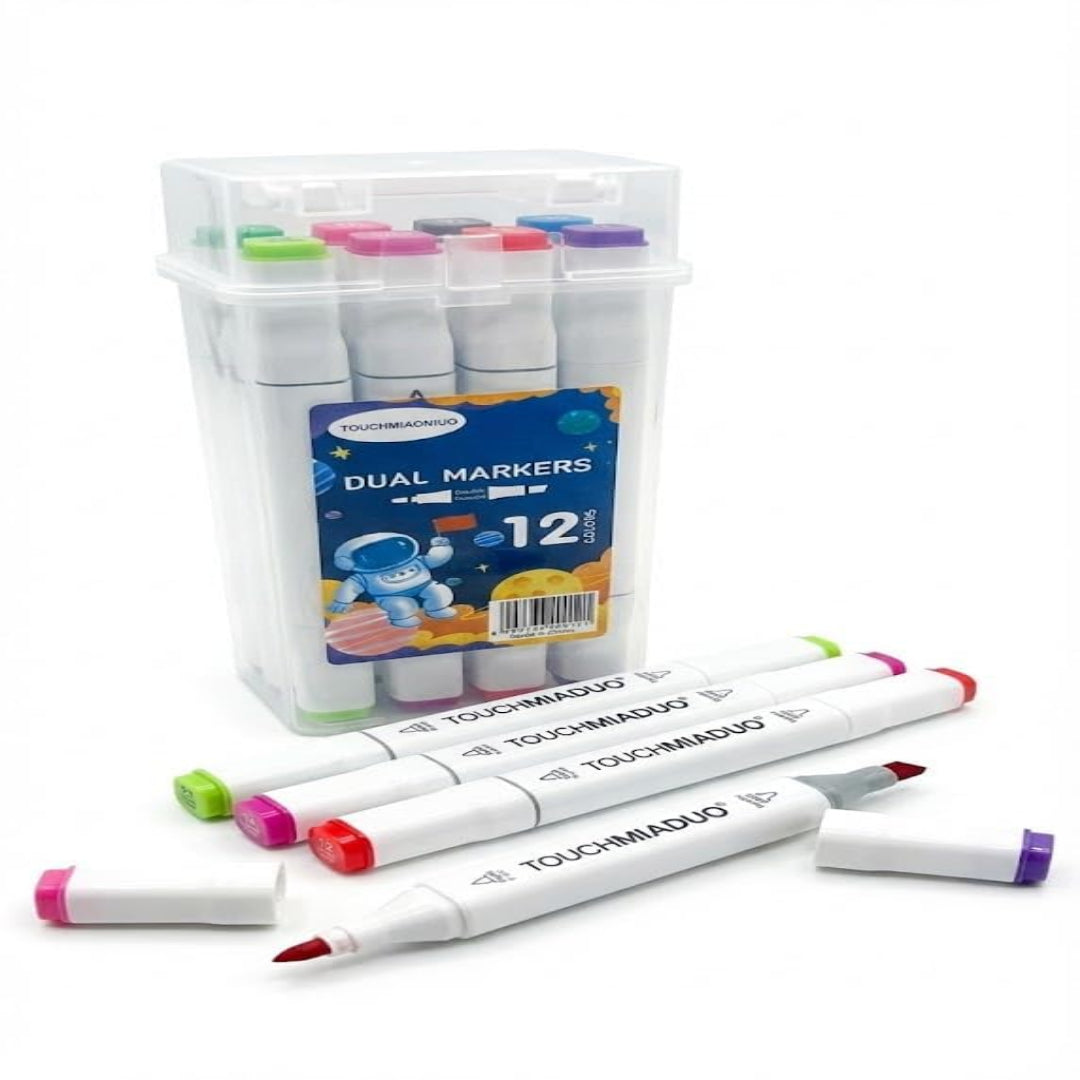 Dual Tip Art Markers (12 Colors) | Alcohol Based Sketch Pens for Drawing, Coloring & Calligraphy | Broad & Fine Tips