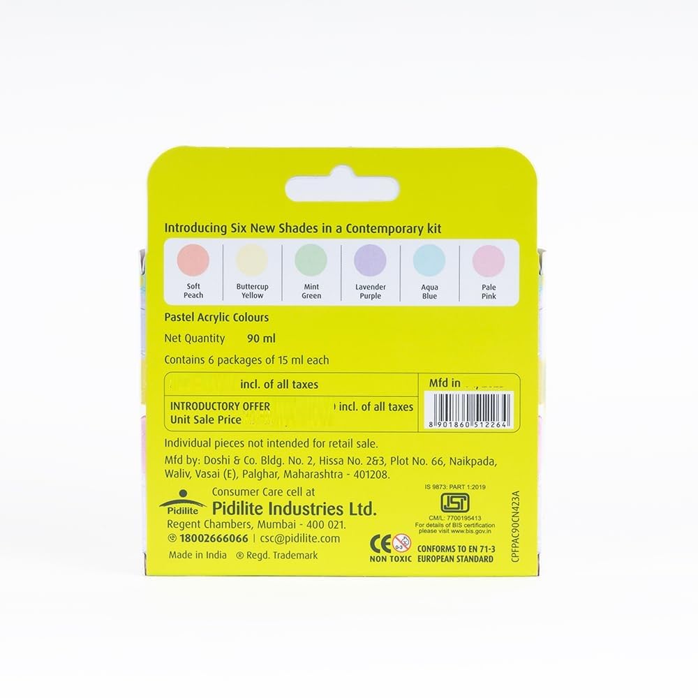 Fevicryl Multi Surface Pastel Acrylic Colours Kit 6 Shades X 15Ml | For Hobbyists, Artists, DIY Art And Craft