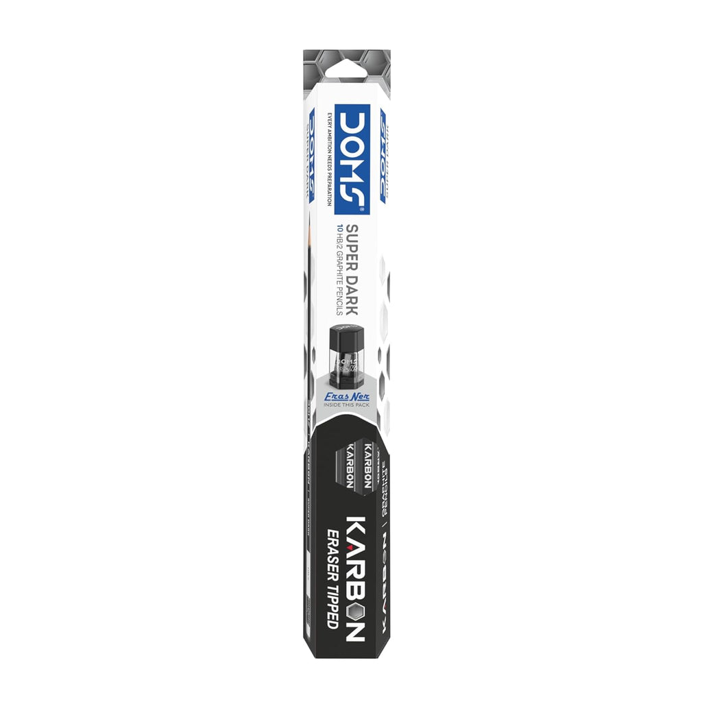Doms Karbon R/T Super Dark Pencils | Pack Of 10 pencils With Erasner (Sharpener+Eraser)