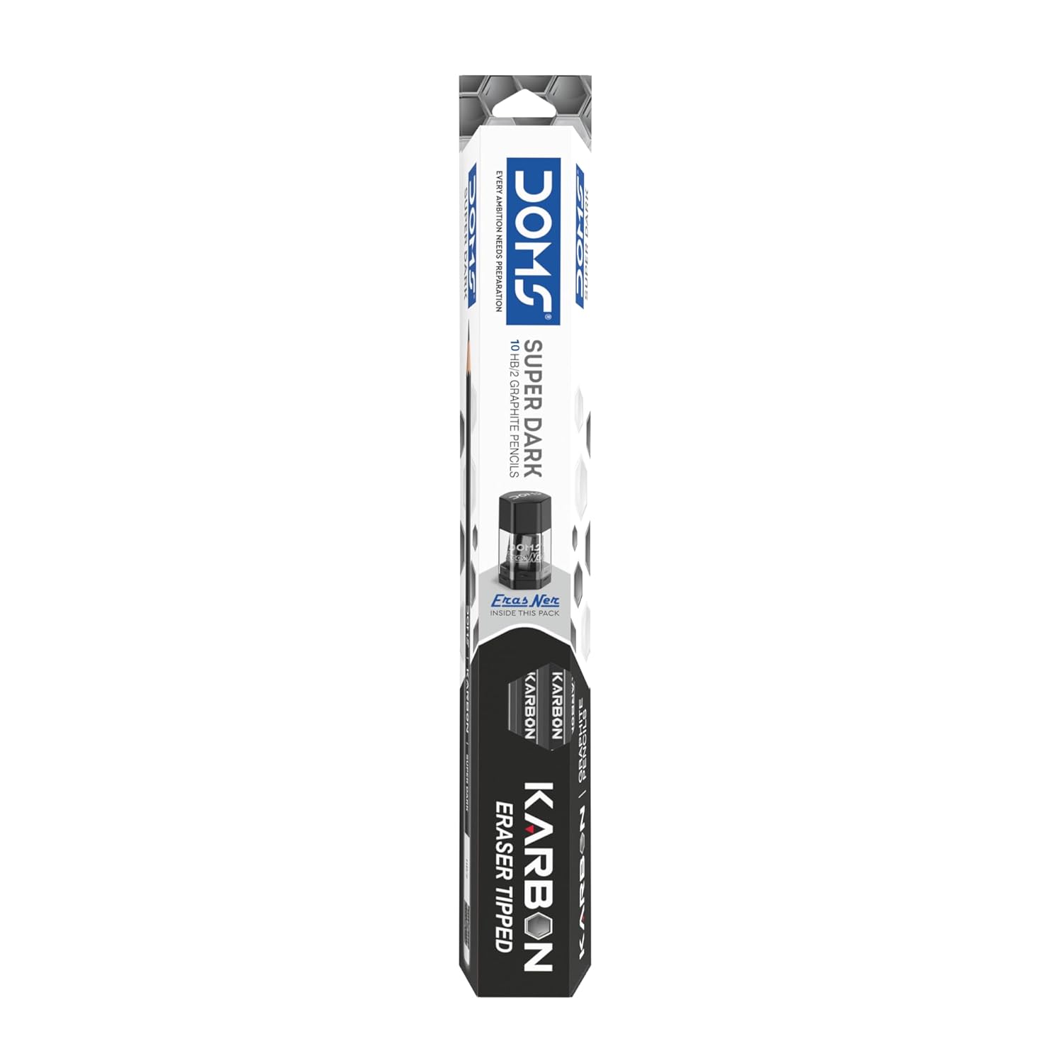 Doms Karbon R/T Super Dark Pencils | Pack Of 10 pencils With Erasner (Sharpener+Eraser)