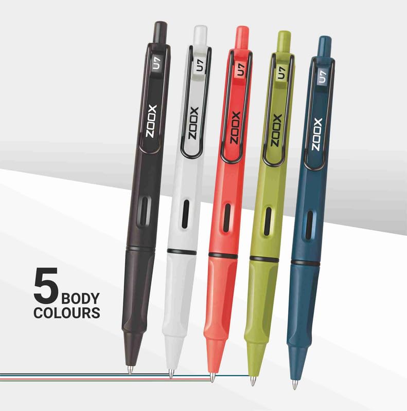 FLAIR Zoox U7 Roller Gel Pen |5 Unique Body Shades & Aesthetic Look | Blue Ink, Pack of 6 (Body Color May Vary)