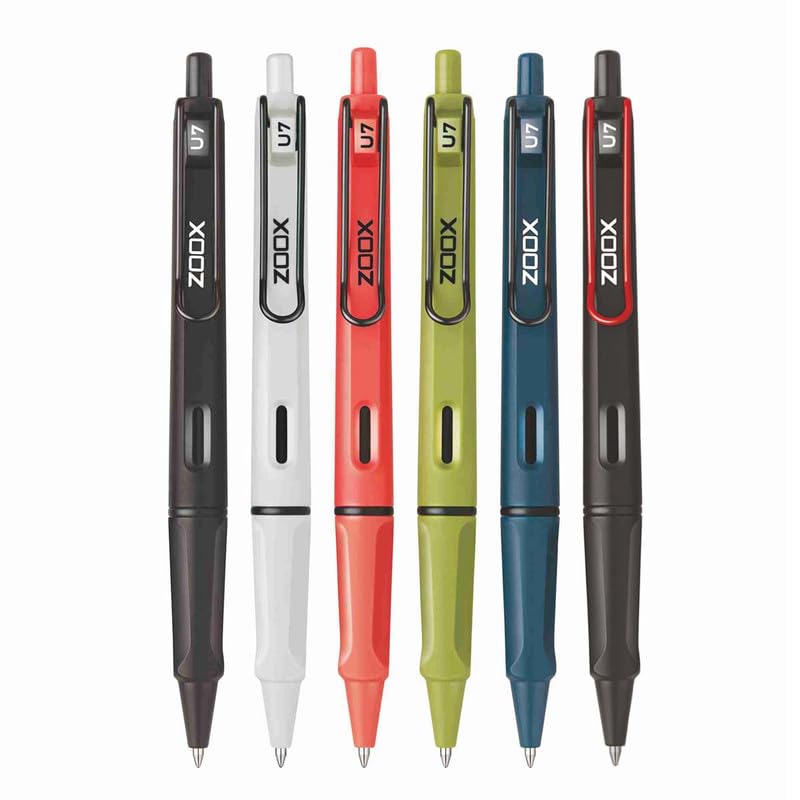 FLAIR Zoox U7 Roller Gel Pen |5 Unique Body Shades & Aesthetic Look | Blue Ink, Pack of 6 (Body Color May Vary)