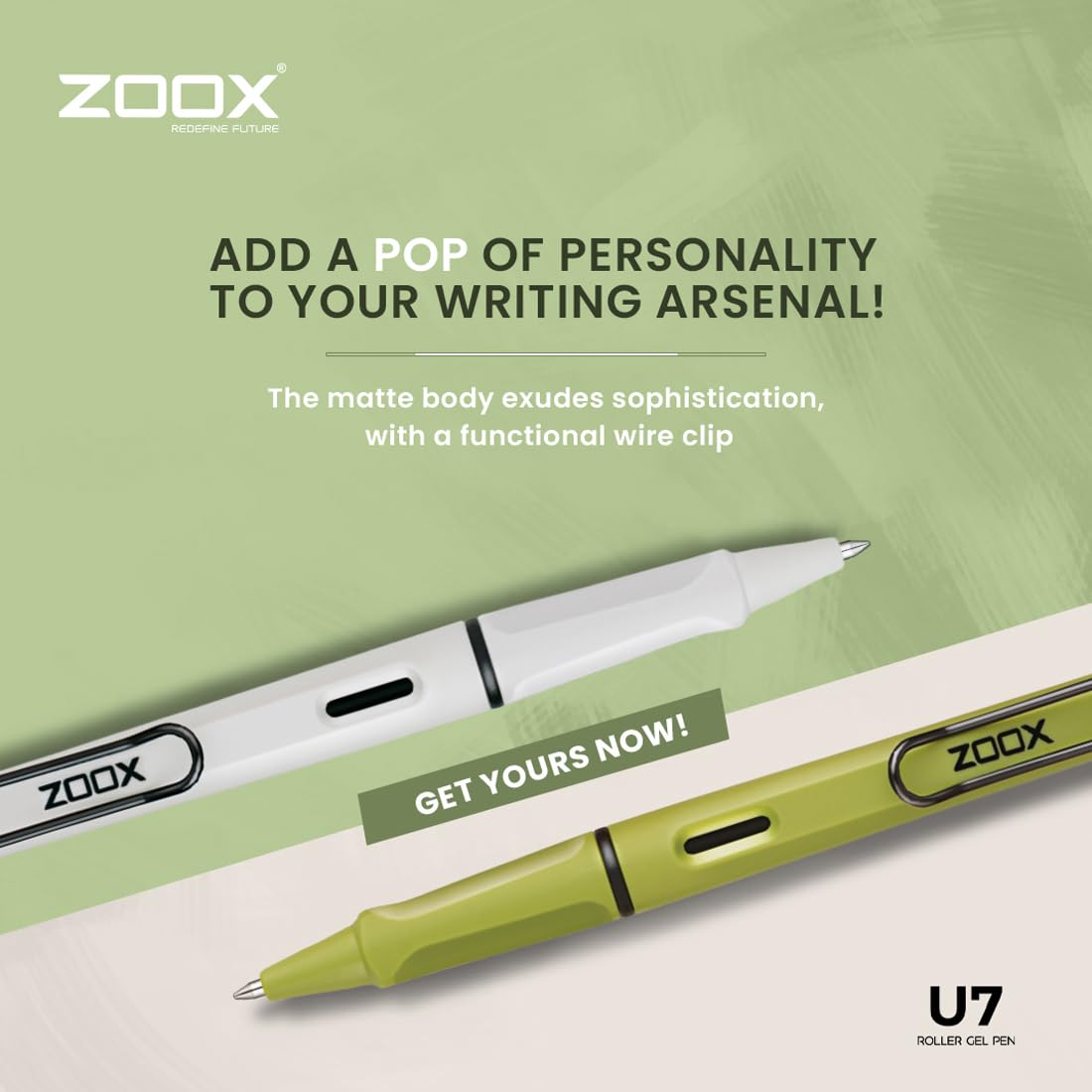 FLAIR Zoox U7 Roller Gel Pen |5 Unique Body Shades & Aesthetic Look | Blue Ink, Pack of 6 (Body Color May Vary)
