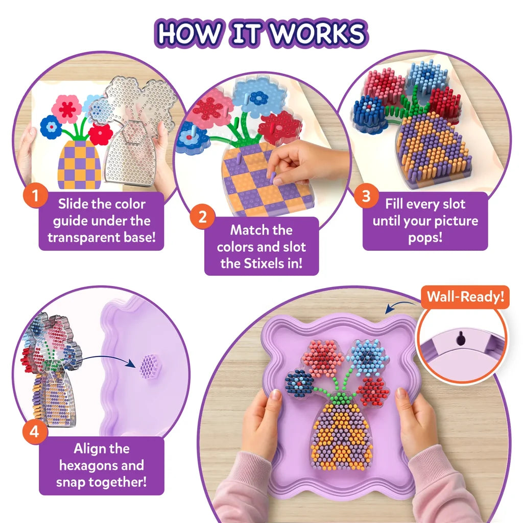 Stixels: Flower Vase Wall Decor | DIY 3D Pixel Art Kit (ages 7+)