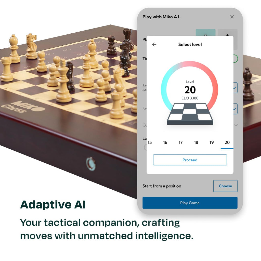 Miko Chess Grand: Your Ultimate AI Chess Companion | Fully Automated Gameplay for All Skill Levels | World's Smartest Electronic Chess Board | Magnetic Wooden Chess Sets with Self Moving Pieces