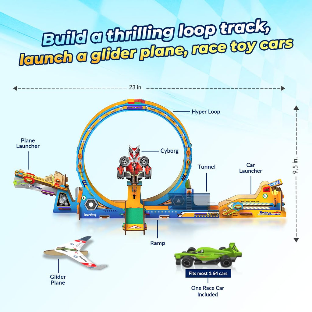 Smartivity Turbo Loop Track DIY STEM Toy for Kids Age 6+ | High Speed Car Track with Loop, Plane Launcher & Glider, Toy Car