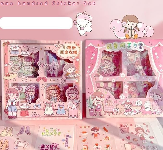 Kawaii Stickers Set 100 Sheets | Cartoon Decorative Washi Stickers | Mix Design