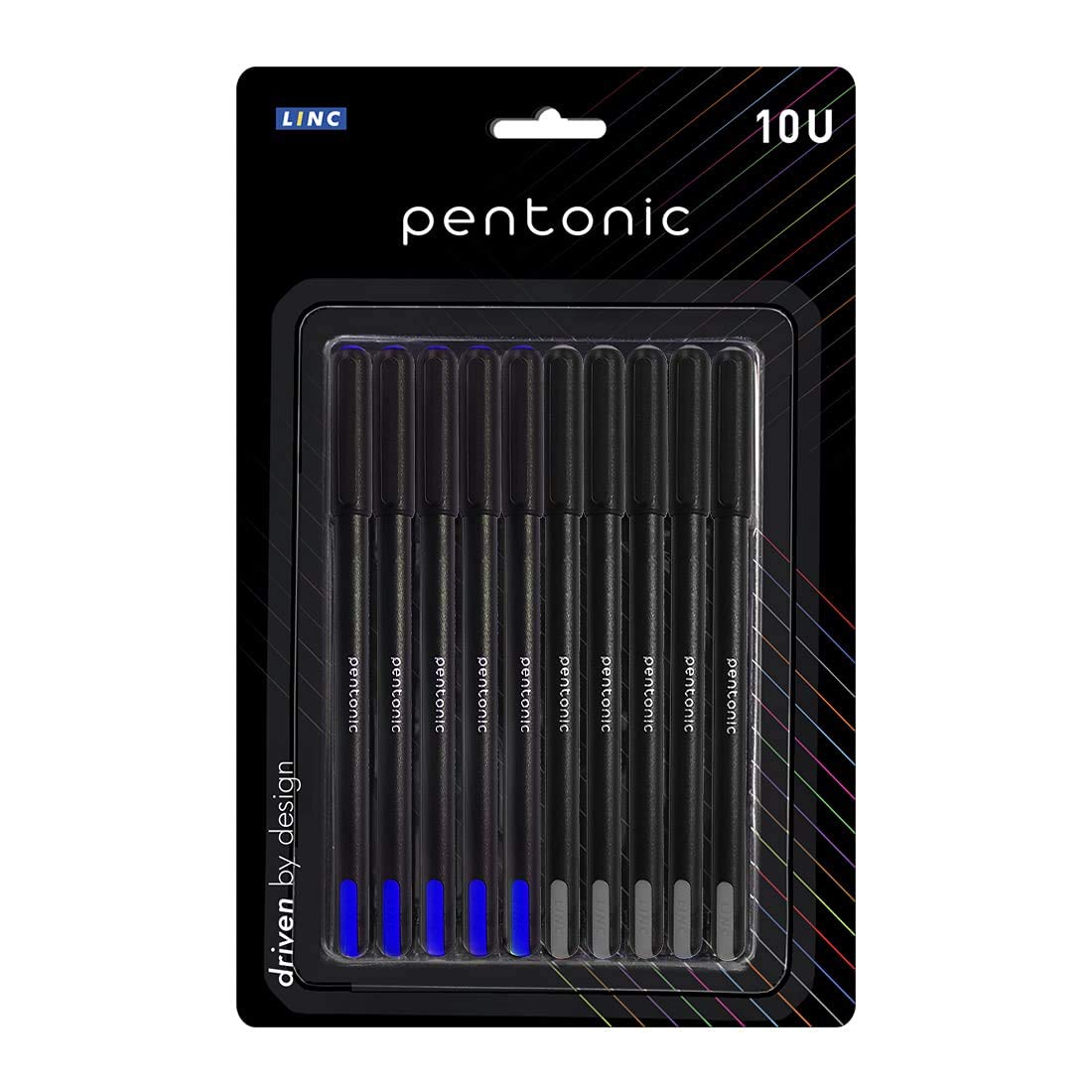 Pentonic Ball Point Pen Blister Pack | Black & Blue Ink | Set of 10 Pens