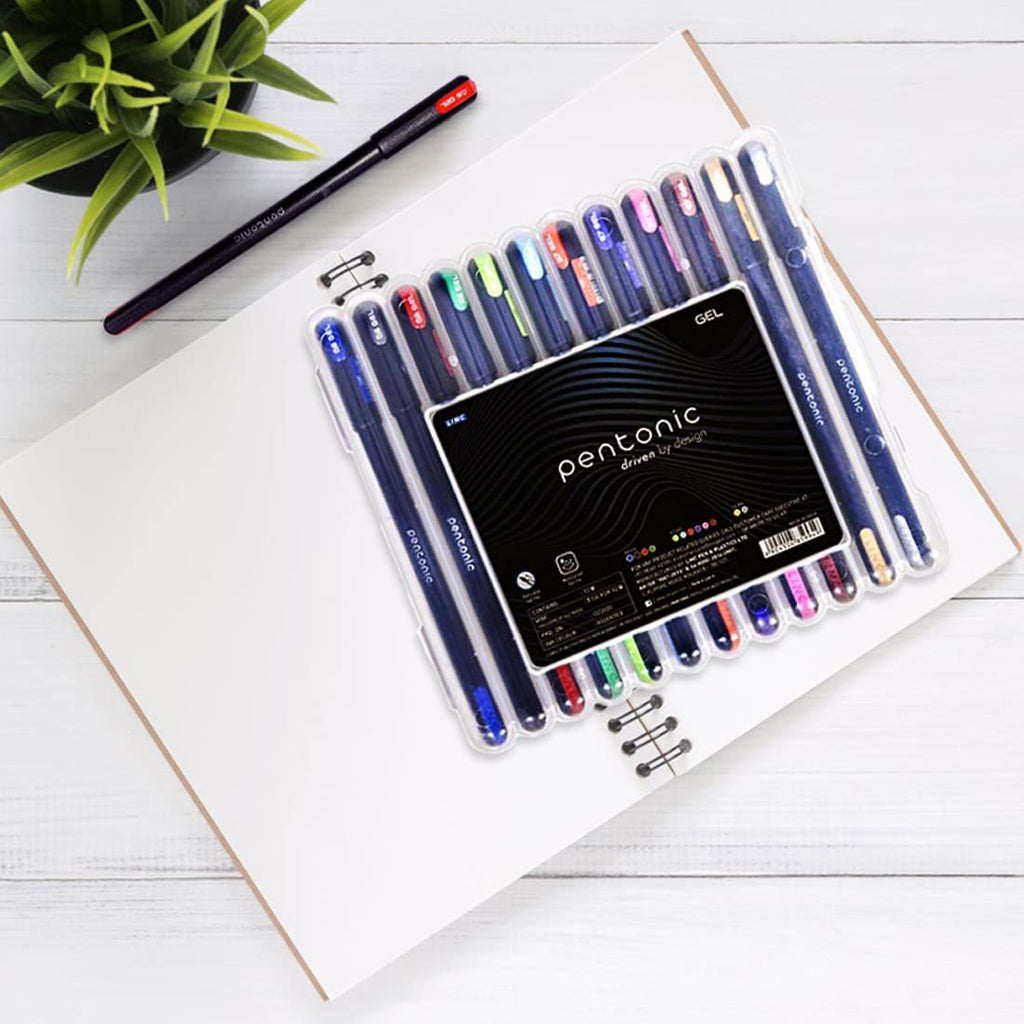 Pentonic Multicolor Gel Pen With Hard Box Case | 12 Pens Set