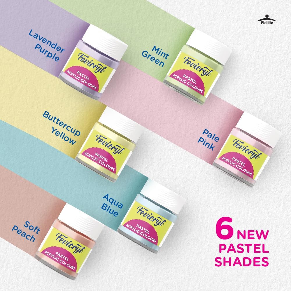 Fevicryl Multi Surface Pastel Acrylic Colours Kit 6 Shades X 15Ml | For Hobbyists, Artists, DIY Art And Craft