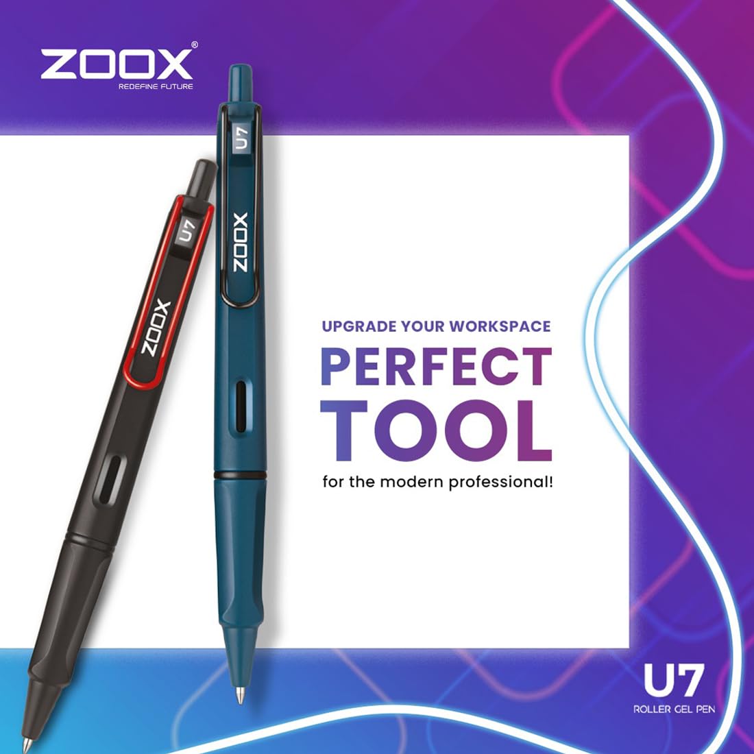 FLAIR Zoox U7 Roller Gel Pen |5 Unique Body Shades & Aesthetic Look | Blue Ink, Pack of 6 (Body Color May Vary)