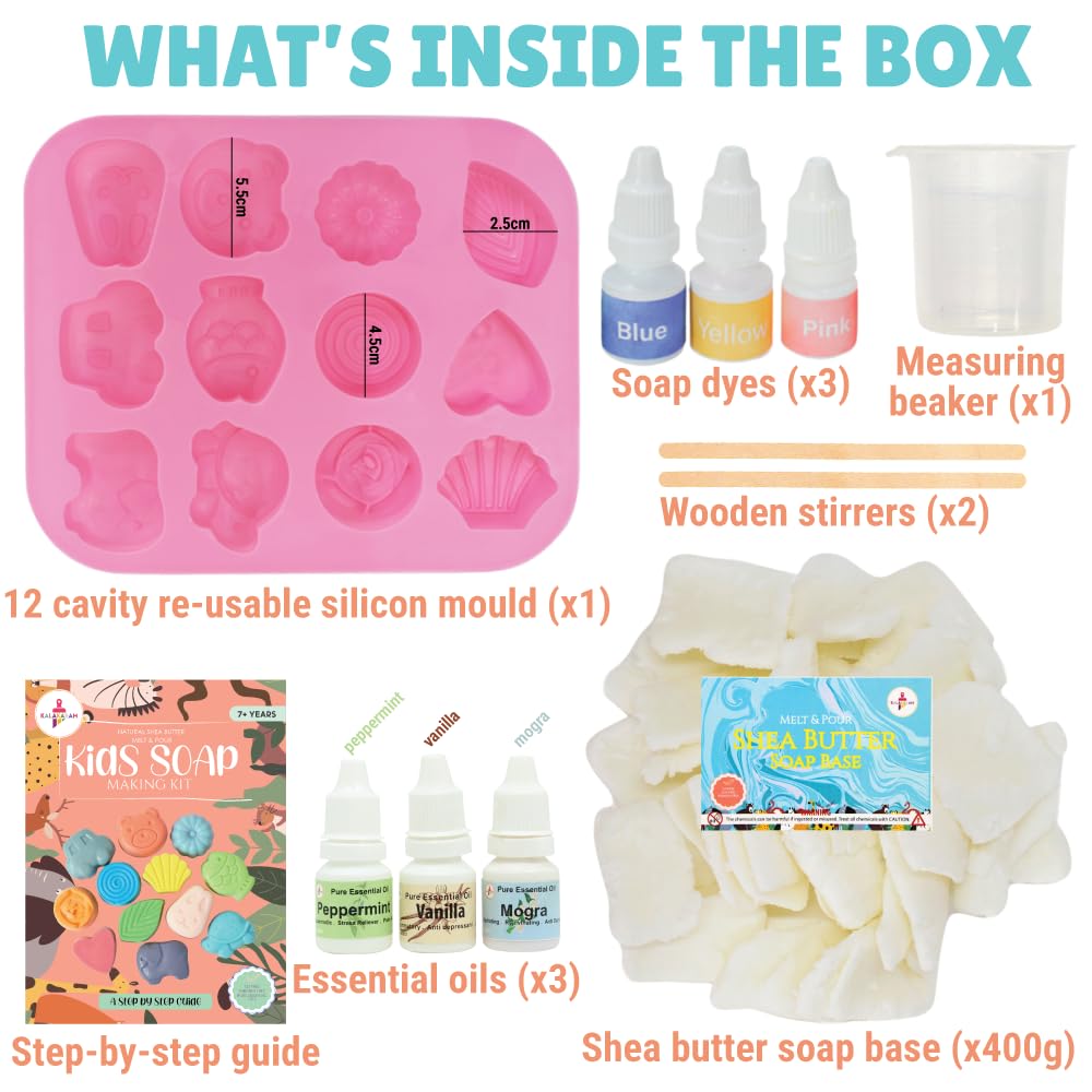 Kalakaram Kids Soap Making Kit | DIY Craft & Activity Set for Kids Ages 6+ with Moulds, Colors, and Educational Fun