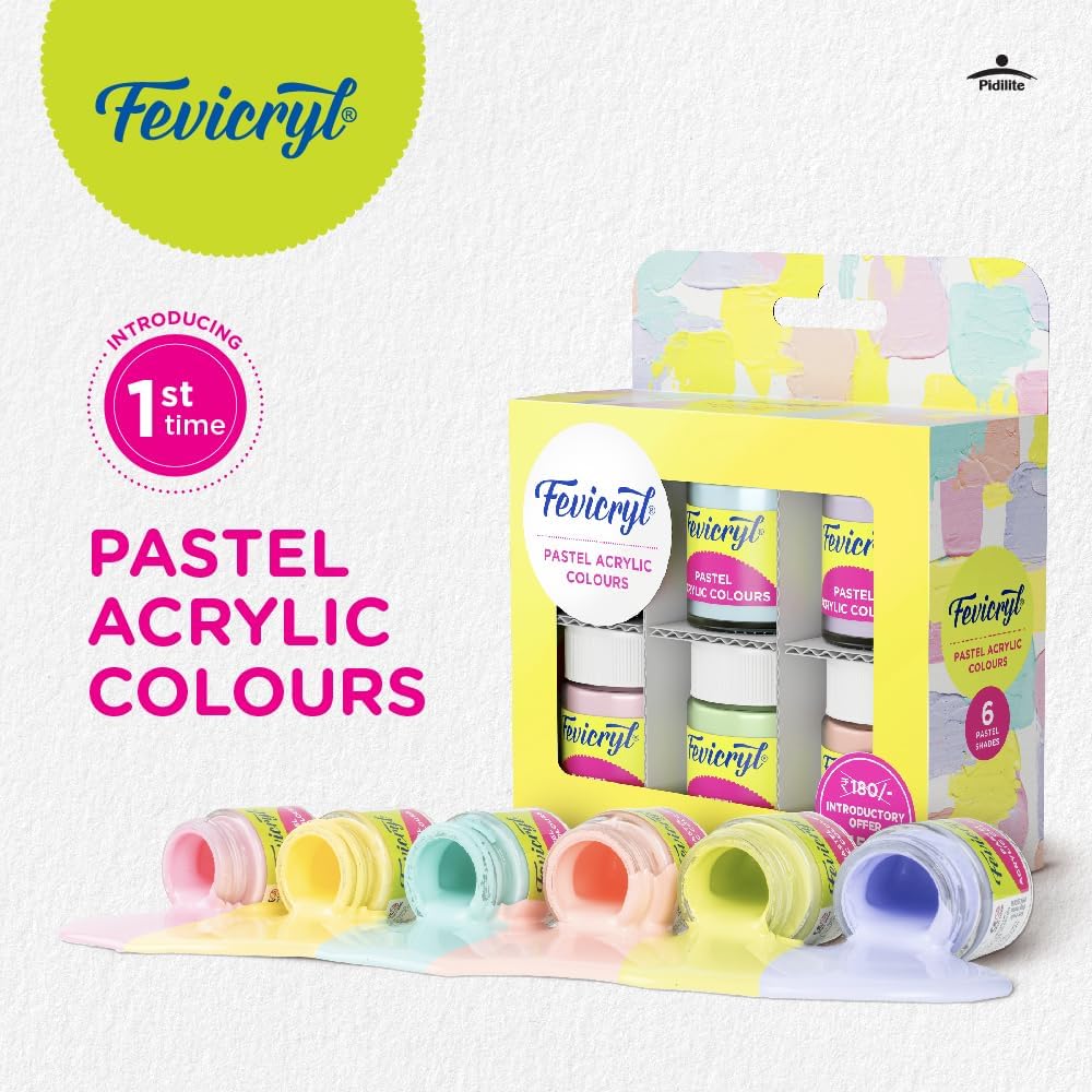 Fevicryl Multi Surface Pastel Acrylic Colours Kit 6 Shades X 15Ml | For Hobbyists, Artists, DIY Art And Craft