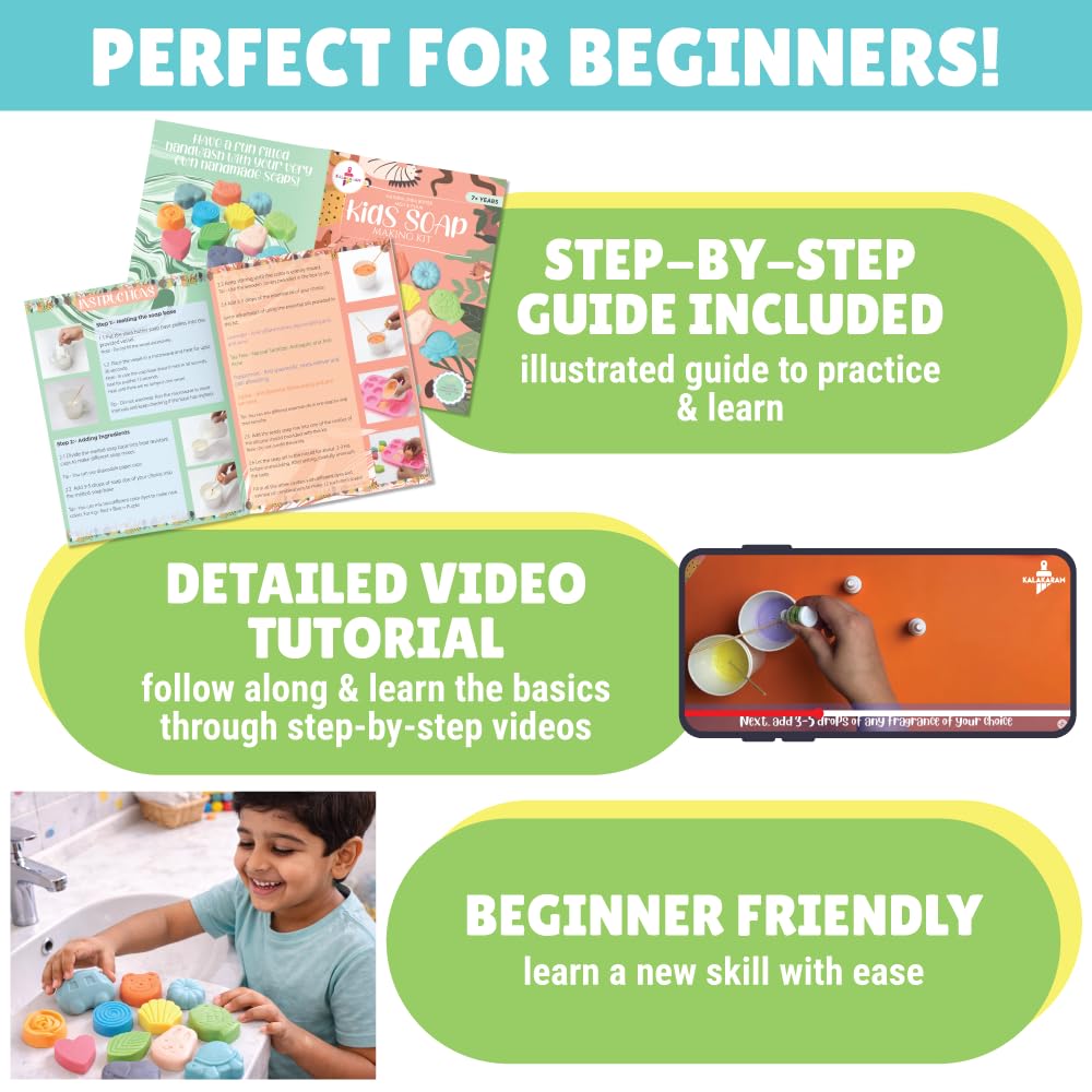 Kalakaram Kids Soap Making Kit | DIY Craft & Activity Set for Kids Ages 6+ with Moulds, Colors, and Educational Fun