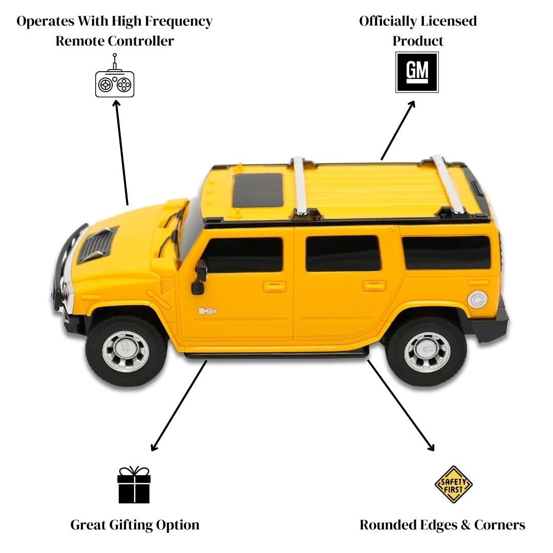 Rechargable Remote Control Car for Kids - Hummer H2 - Full Function R/C - 1:24 Scale | Yellow