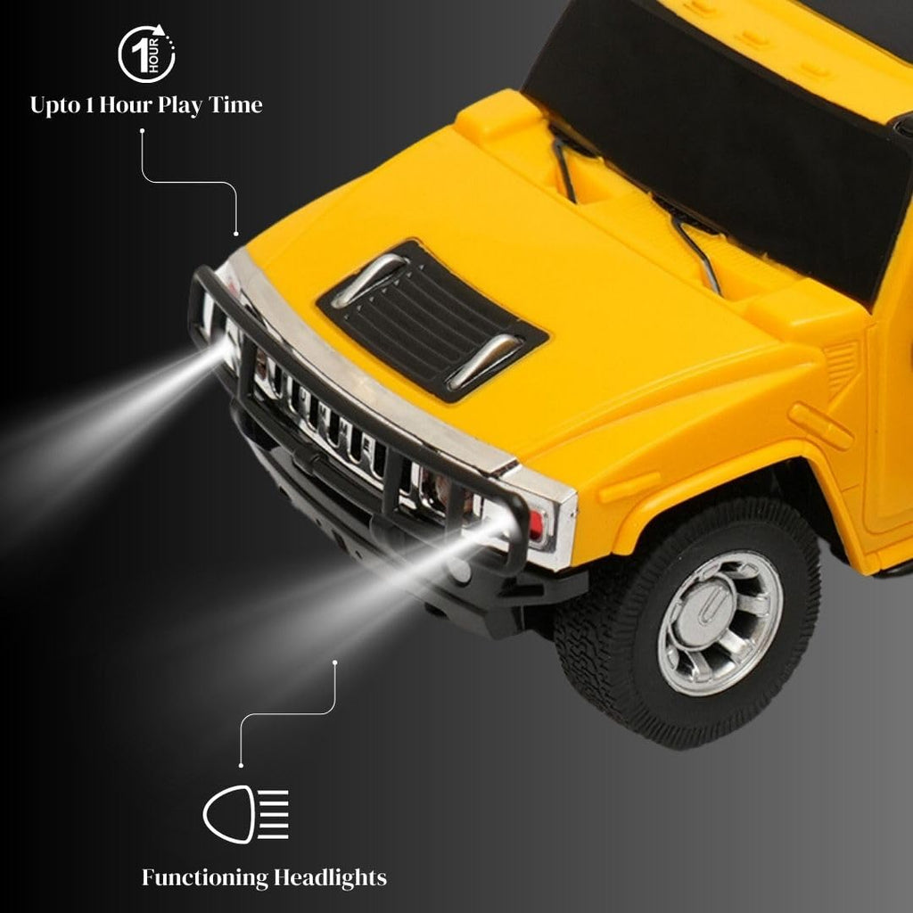 Rechargable Remote Control Car for Kids - Hummer H2 - Full Function R/C - 1:24 Scale | Yellow