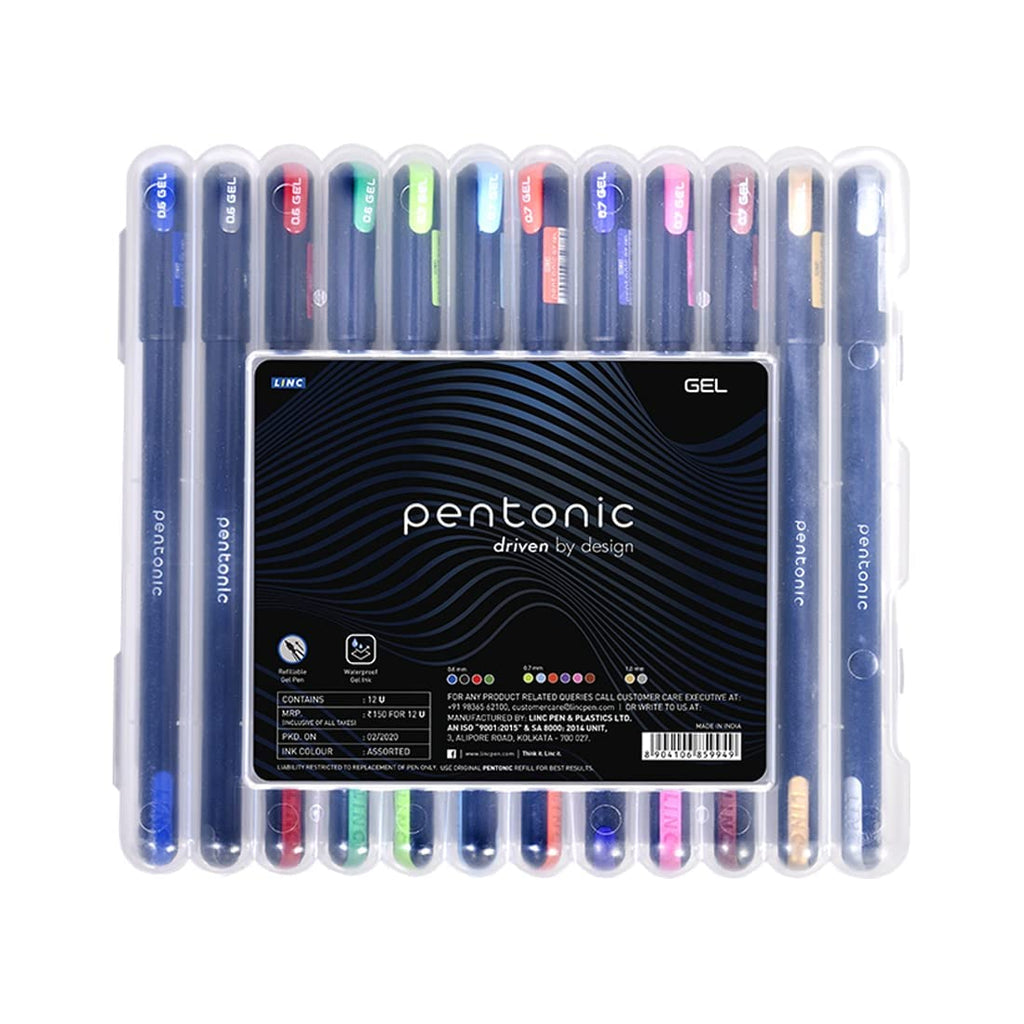Pentonic Multicolor Gel Pen With Hard Box Case | 12 Pens Set
