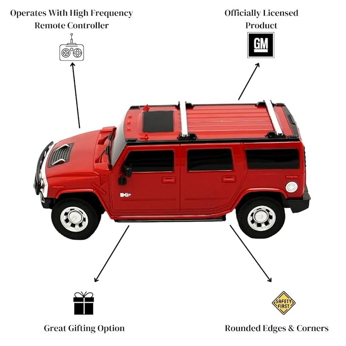 Rechargable Remote Control Car for Kids - Hummer H2 - Full Function R/C - Proudly Made in India - 1:24 Scale - Pack of 1 in Red