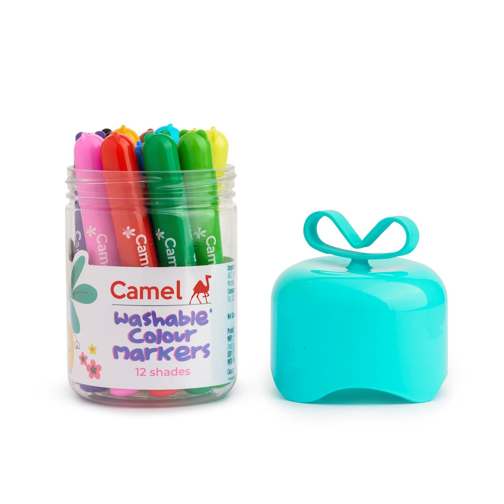 Camel Washable Colour Markers | 12 Shades (Lid Colour May Vary)