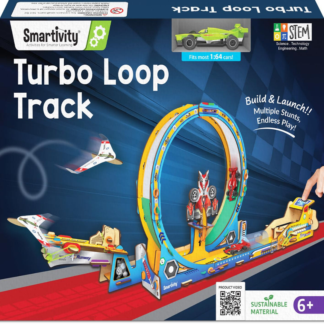 Smartivity Turbo Loop Track DIY STEM Toy for Kids Age 6+ | High Speed Car Track with Loop, Plane Launcher & Glider, Toy Car