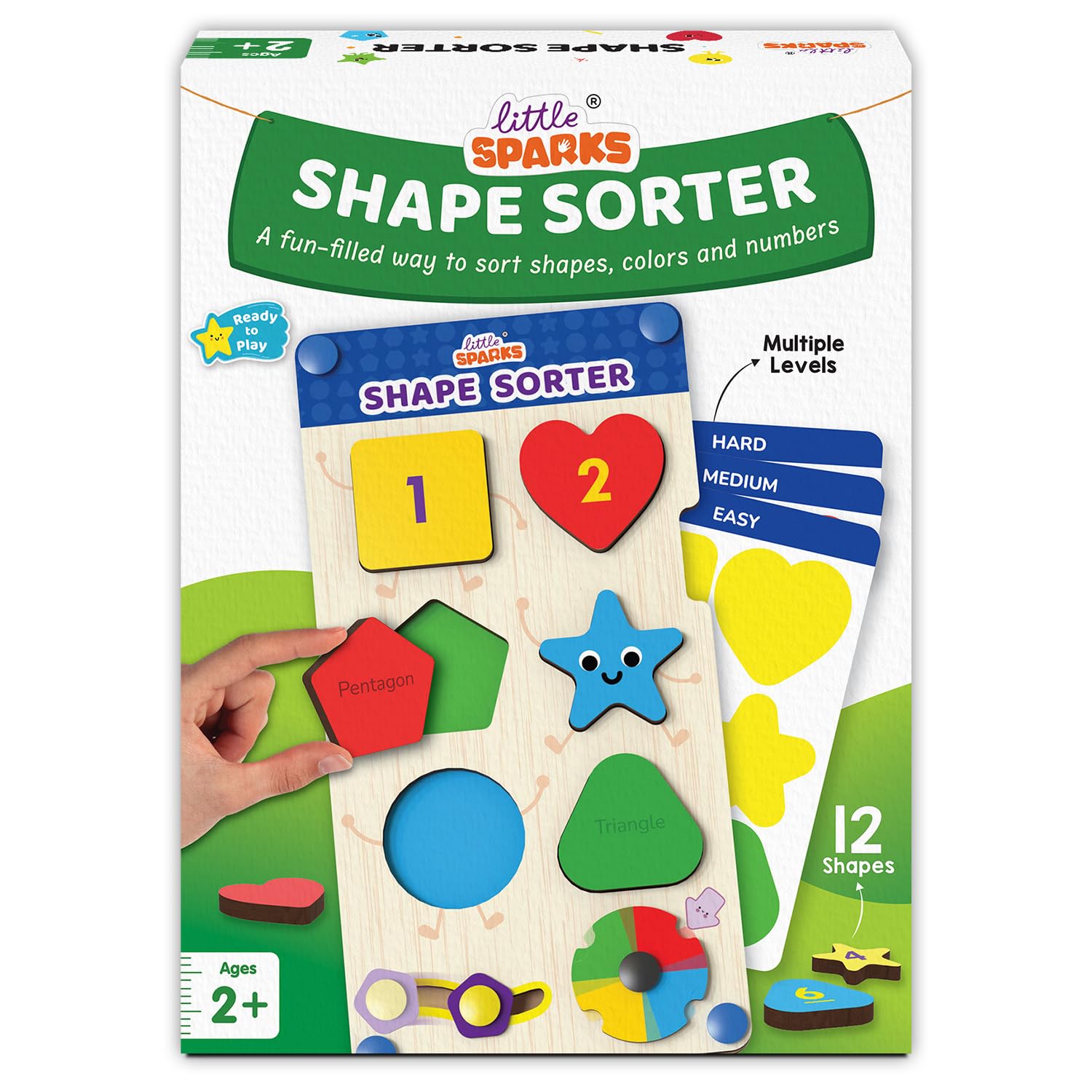 Smartivity Shape Sorter Learning Toy for Kids 2–5 Years Old | 12 Wooden Shape Pieces, 10 Challenge Cards