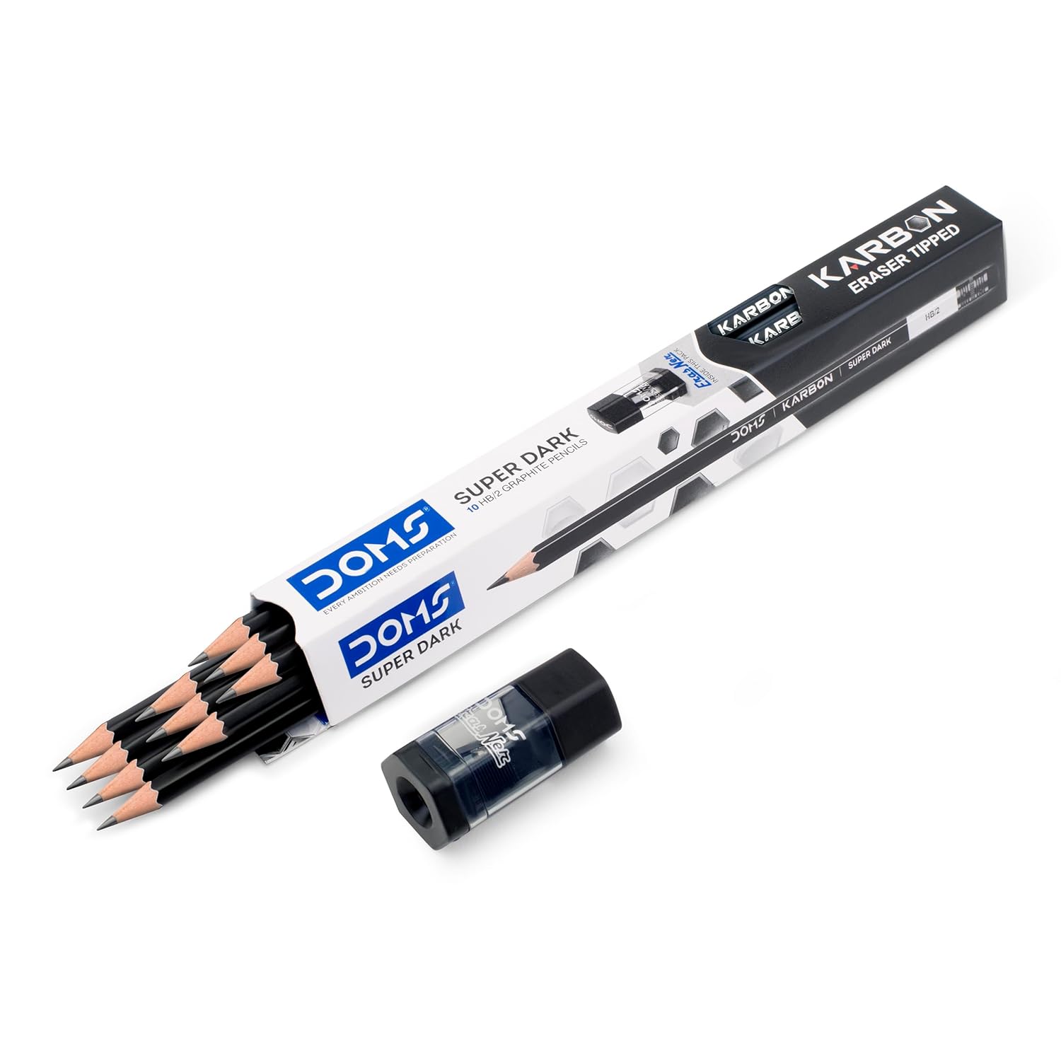 Doms Karbon R/T Super Dark Pencils | Pack Of 10 pencils With Erasner (Sharpener+Eraser)