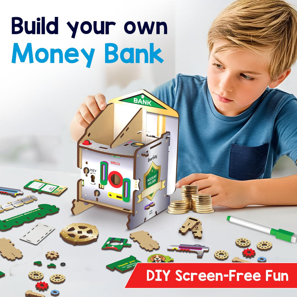Smartivity DIY Piggy/Money Bank for Kids Ages 6-12 Years | Smart Locking System with 2 Keys I Stores Notes & Coins I Build Savings Skills in Kids