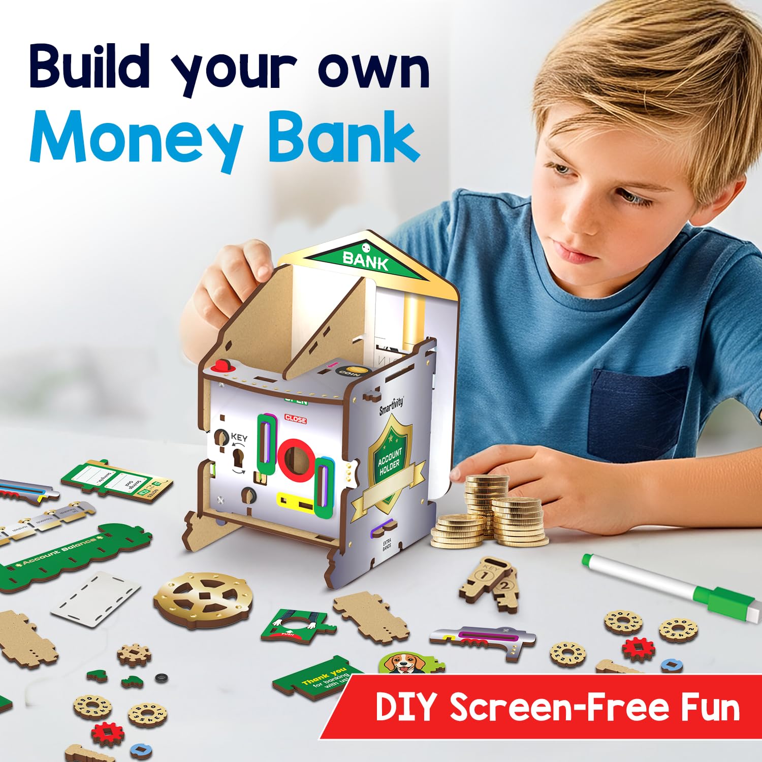 Smartivity DIY Piggy/Money Bank for Kids Ages 6-12 Years | Smart Locking System with 2 Keys I Stores Notes & Coins I Build Savings Skills in Kids