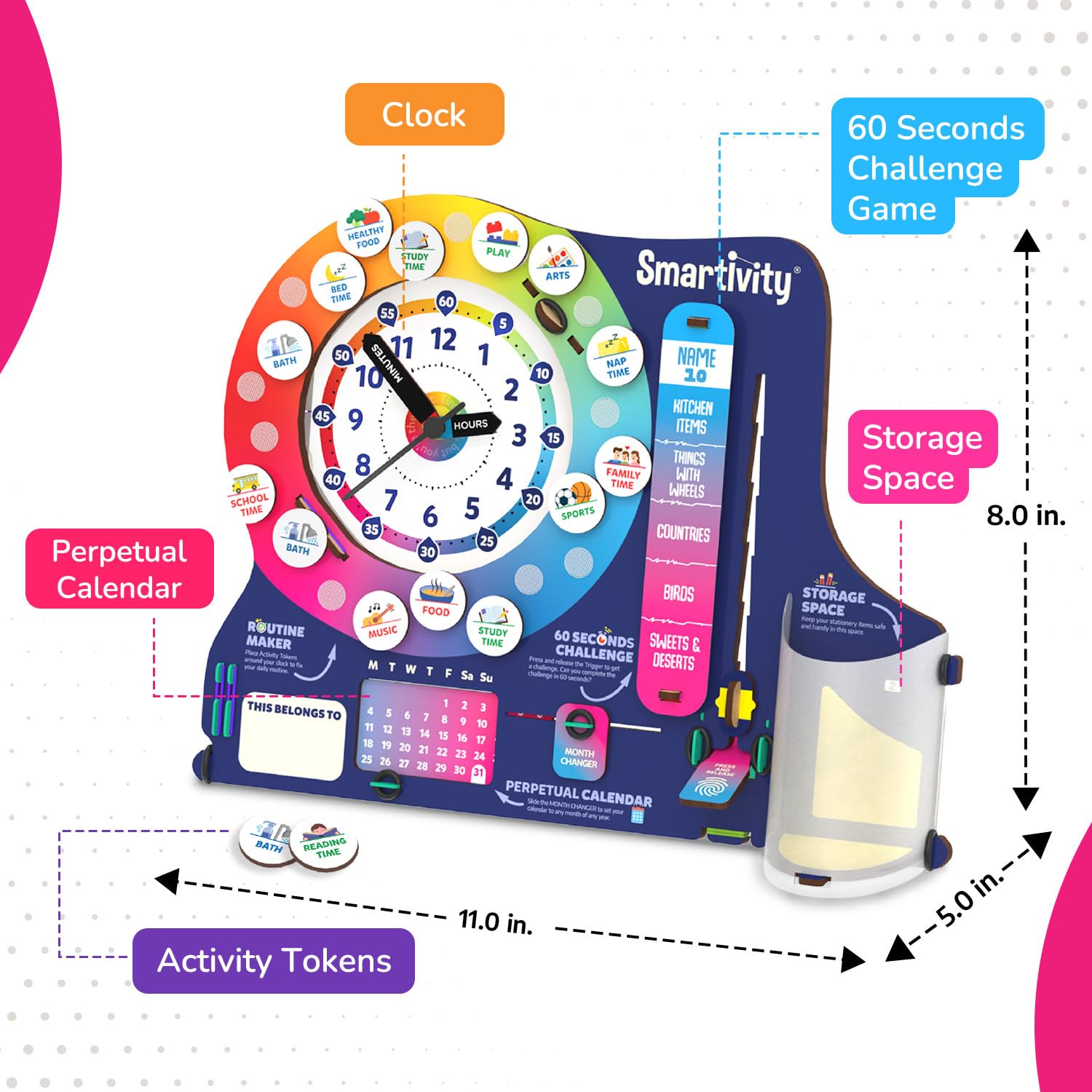 Smartivity DIY Interactive Clock with Stationary Organiser for Kids Ages 6-12 | Features an Infinity Calendar | Educational Toy