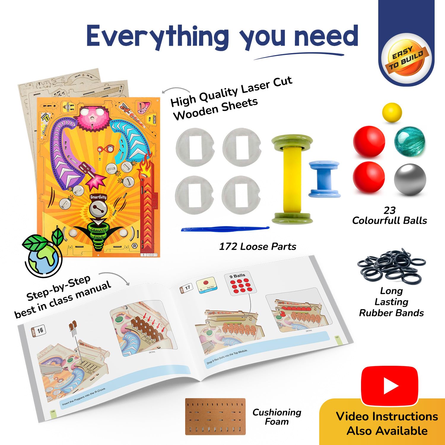 Smartivity Pinball Machine STEM DIY Fun Toy | Educational & Construction based Activity Game Kit for Kids Age 8 to 14 years.