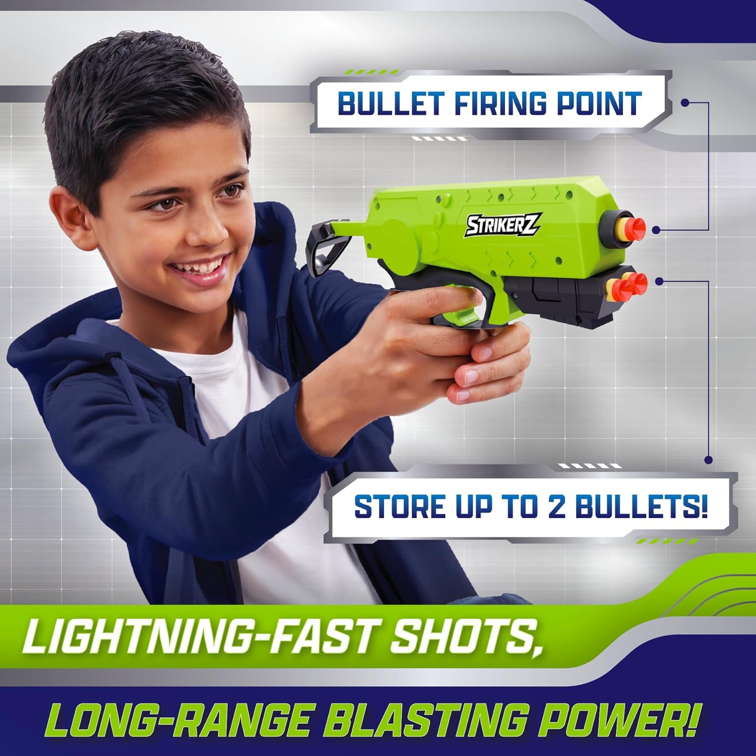Superplay Strikerz Gun – Foam Bullet Blaster with Scoring Target | Gun Set with 6 Suction Bullets | Long-Range Shooting Action | Indoor & Outdoor Game for Kids Age 5+