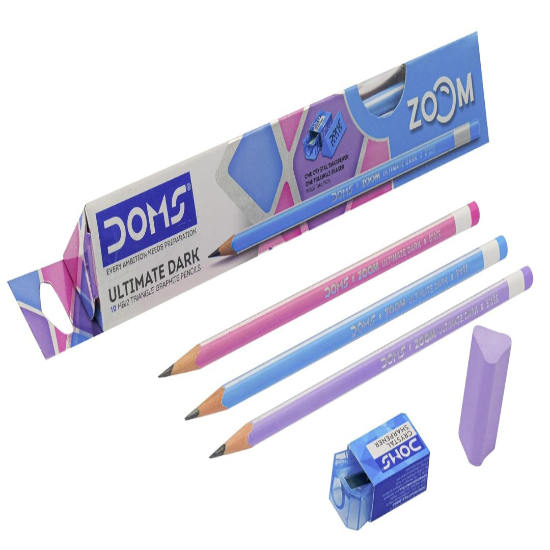 Doms Zoom Pencils | Ultimate dark triangle pencils | Pack of 10 Pencils