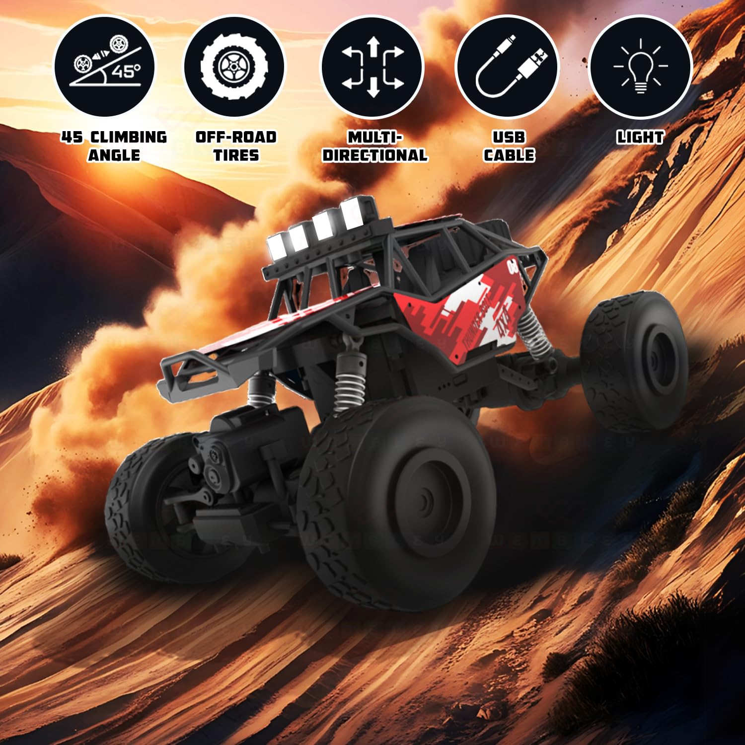 1:16 Scale Thunderbolt Rechargeable Toy Car for Kids| All Terrain Remote Control Car| High-Speed Racing Car for Boys (Red)