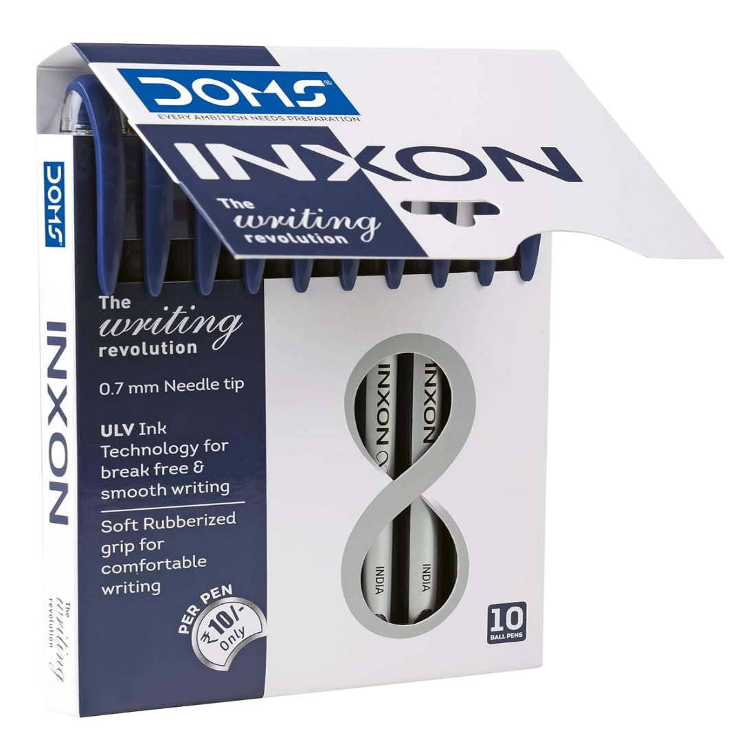 Doms Inxon Blue Ball Pen | Soft Rubberized Grip| Pack of 10 Pens