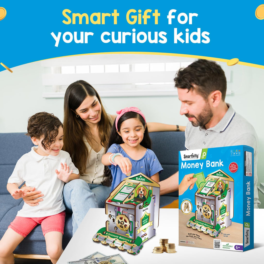 Smartivity DIY Piggy/Money Bank for Kids Ages 6-12 Years | Smart Locking System with 2 Keys I Stores Notes & Coins I Build Savings Skills in Kids