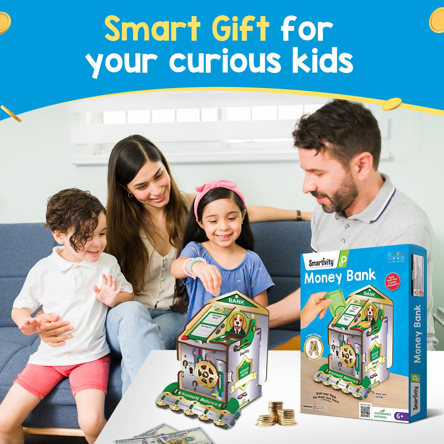 Smartivity DIY Piggy/Money Bank for Kids Ages 6-12 Years | Smart Locking System with 2 Keys I Stores Notes & Coins I Build Savings Skills in Kids