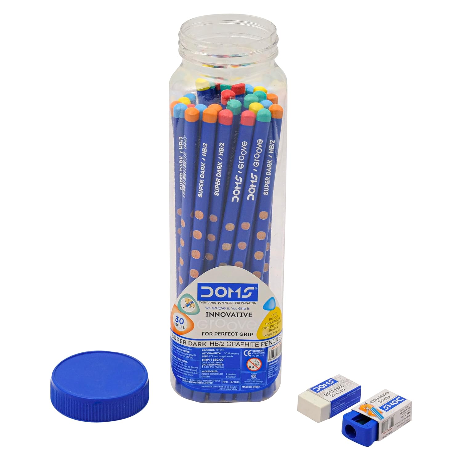 Doms Groove Super Dark HB/2 Graphite Pencils Jar Pack of 30 Pencils