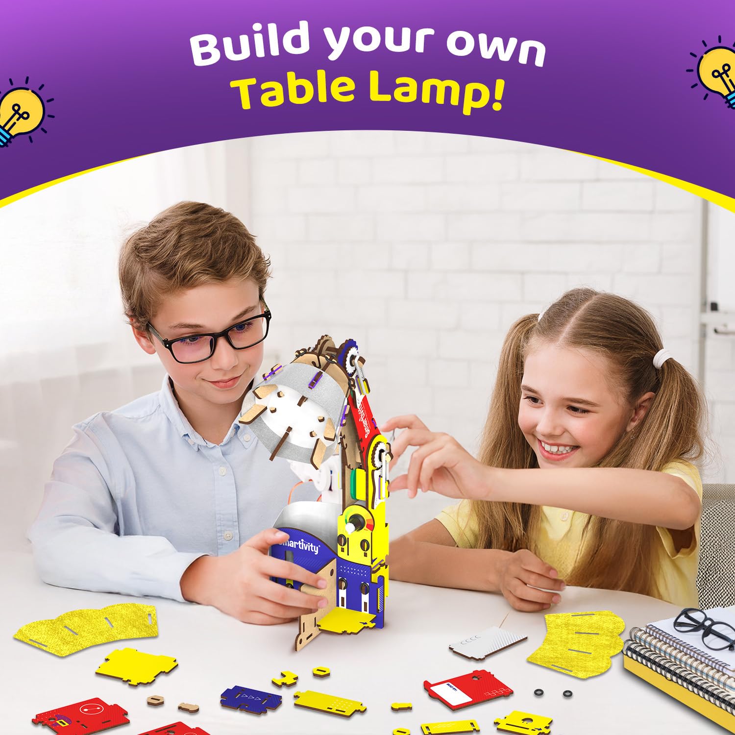 Smartivity DIY Adjustable Table Lamp for Kids Ages 8+ | USB-C Powered Lamp with Phone Stand & Organizer