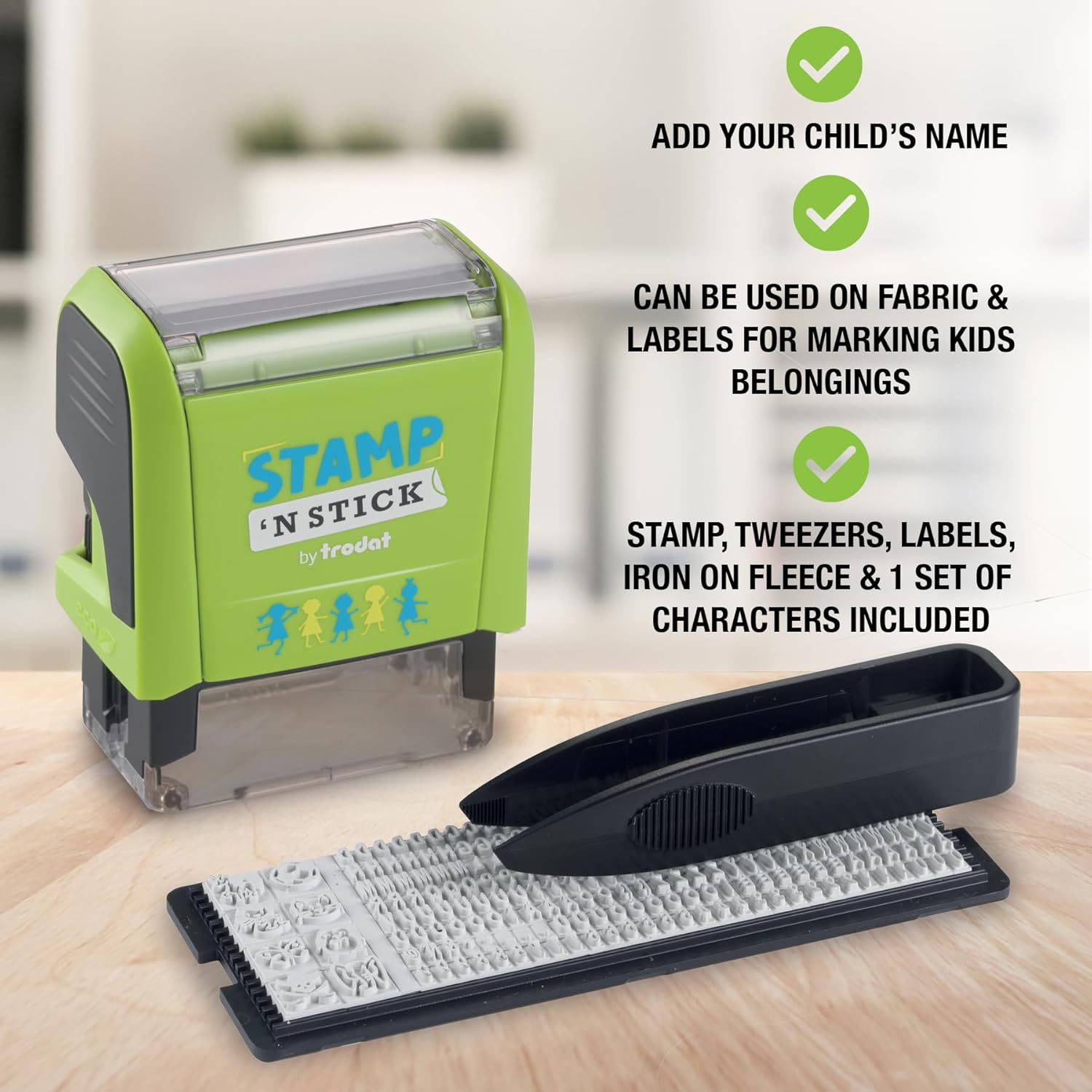 Trodat Stamp 'N Stick | Name Tags Set for Clothing & Affinements - English - Design Your Own Stamp with Dermatologically Tested Ink, Dishwasher & Washing Machine Safe