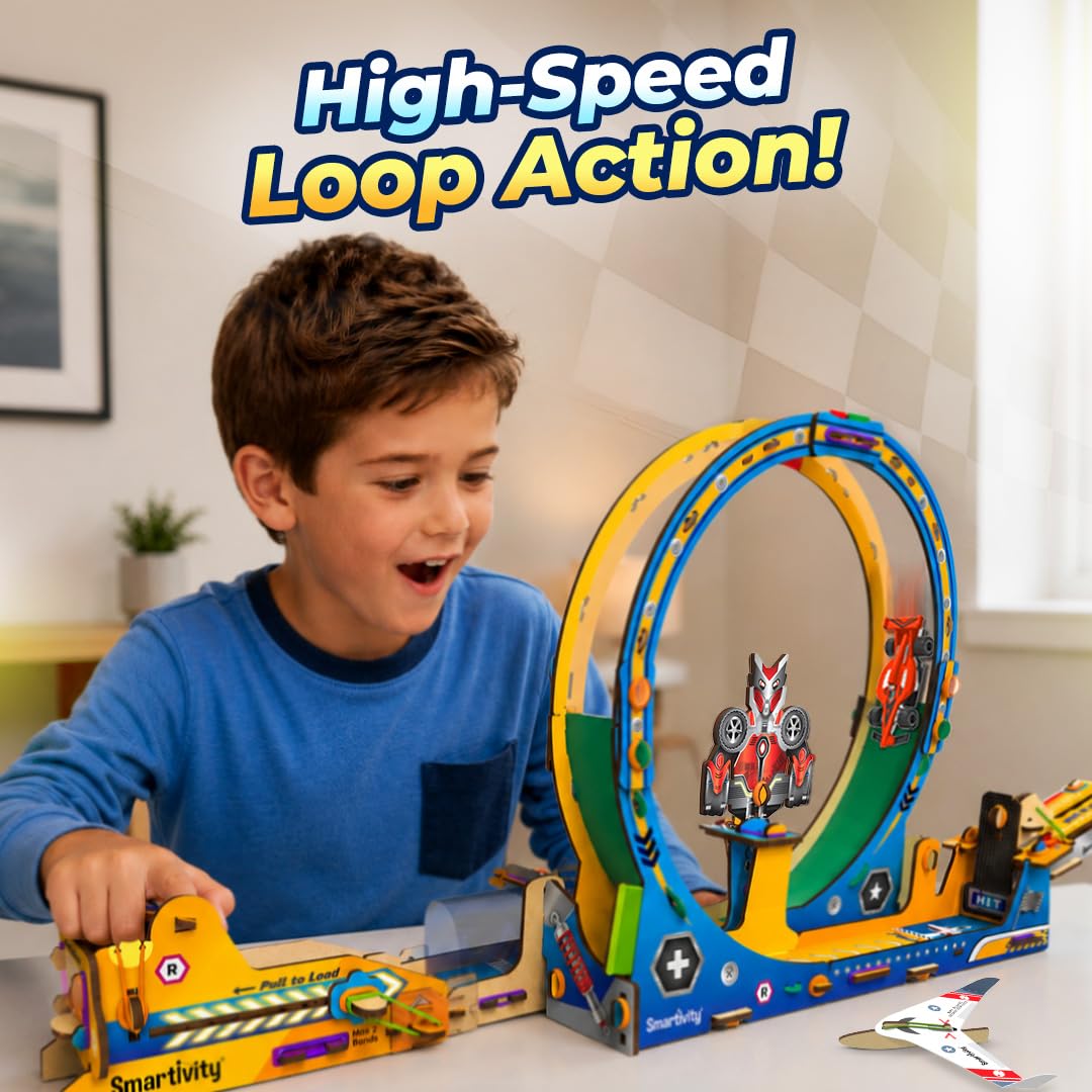 Smartivity Turbo Loop Track DIY STEM Toy for Kids Age 6+ | High Speed Car Track with Loop, Plane Launcher & Glider, Toy Car