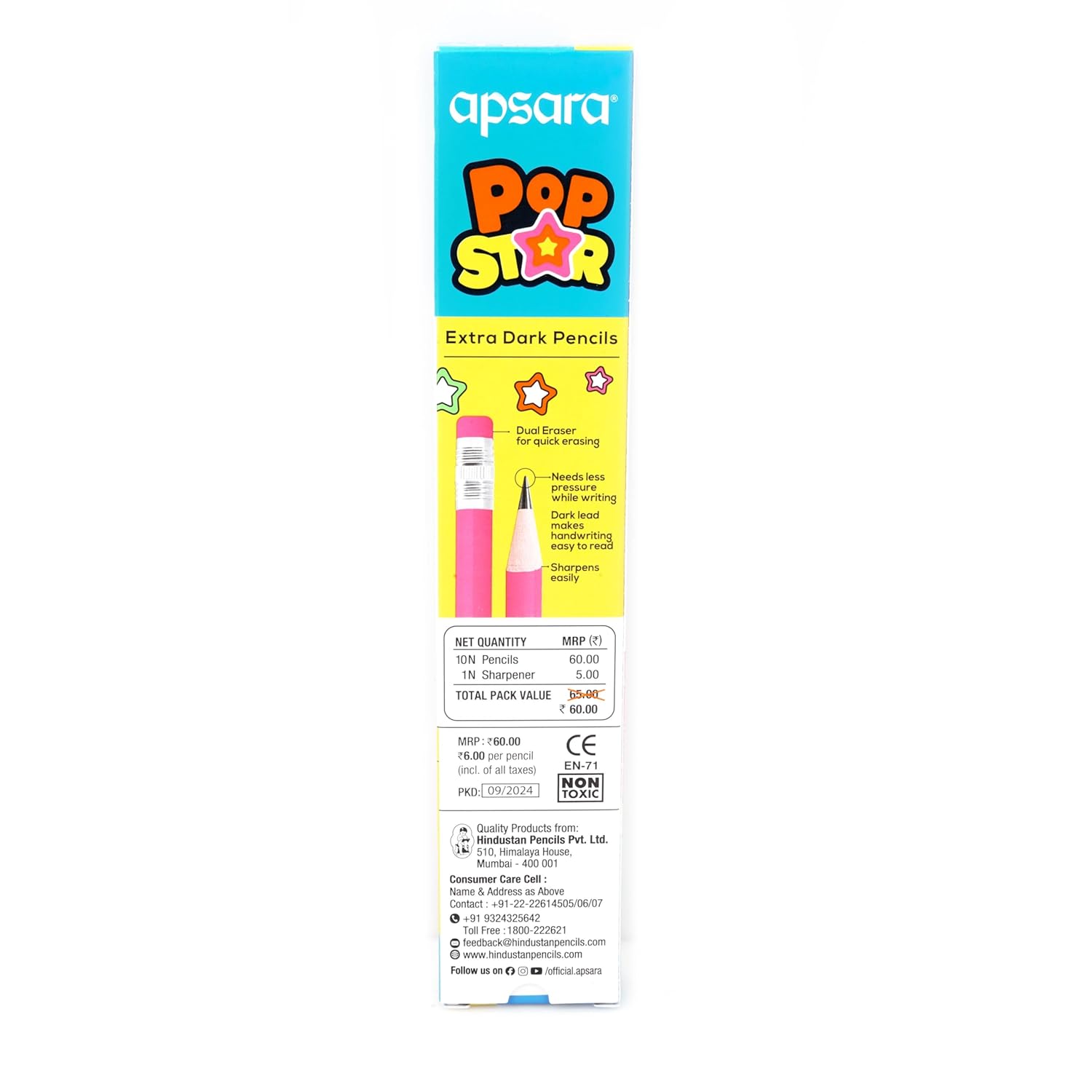Apsara Popstar Pencils | Round Shape Body for Strong Grip | Pack of 10 pencils