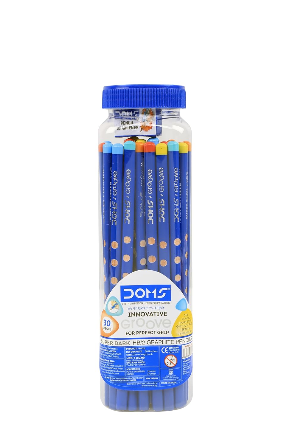 Doms Groove Super Dark HB/2 Graphite Pencils Jar Pack of 30 Pencils