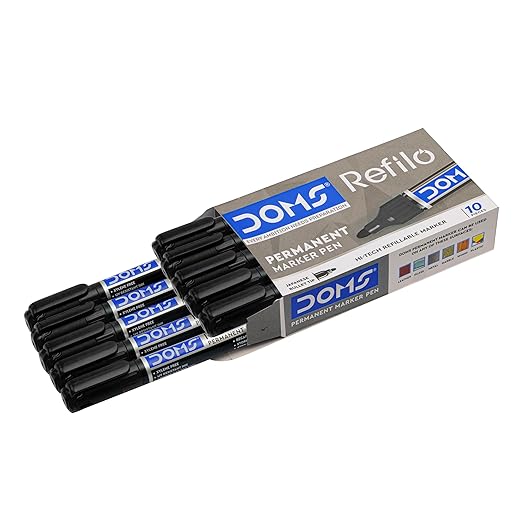 DOMS REFILO Permanent Marker Pens | Multicolour Ink Pack of 10