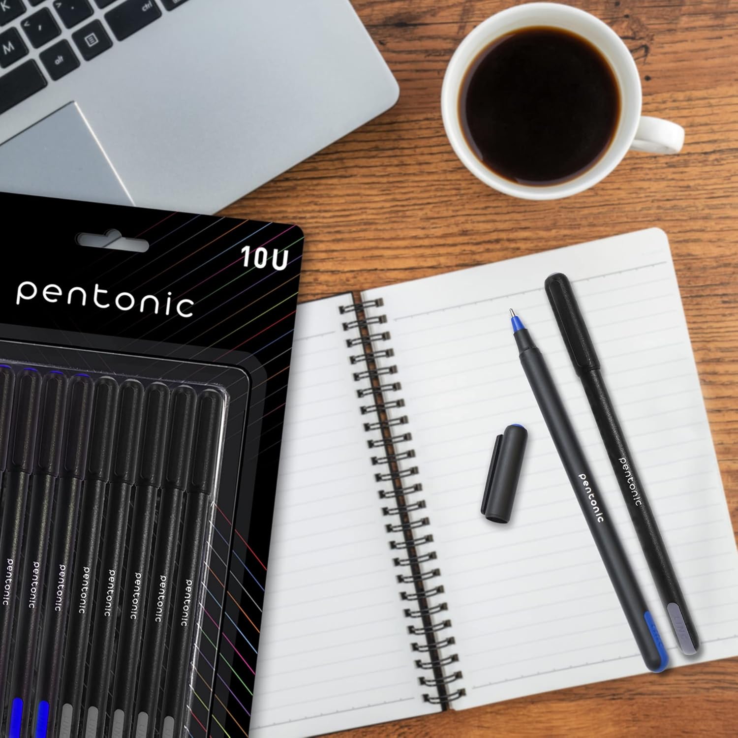 Pentonic Ball Point Pen Blister Pack | Black & Blue Ink | Set of 10 Pens