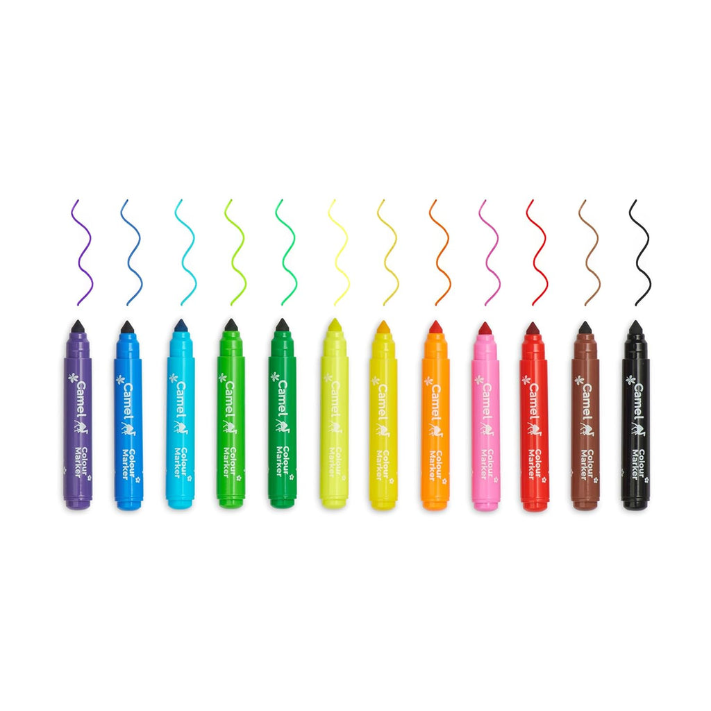Camel Washable Colour Markers | 12 Shades (Lid Colour May Vary)