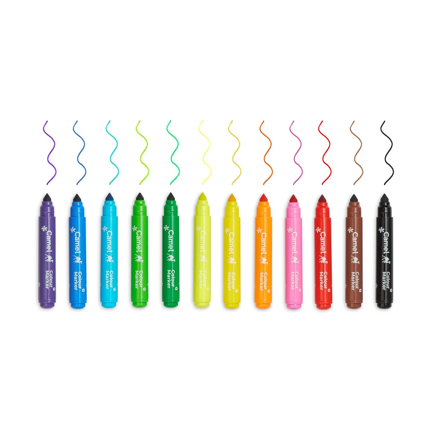 Camel Washable Colour Markers | 12 Shades (Lid Colour May Vary)